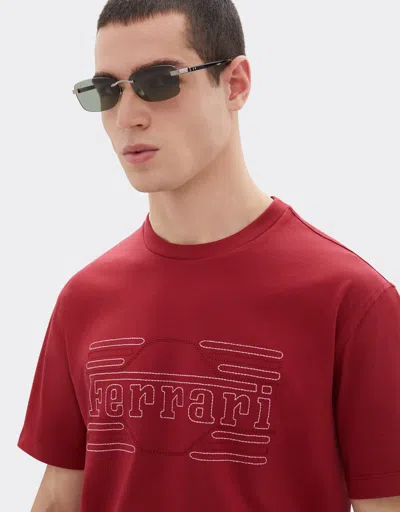 Ferrari Cotton T-shirt With Embroidery In Red