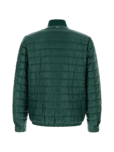 Herno Nylon Down Jacket Elasticated Cuffs Stand Collar In Green