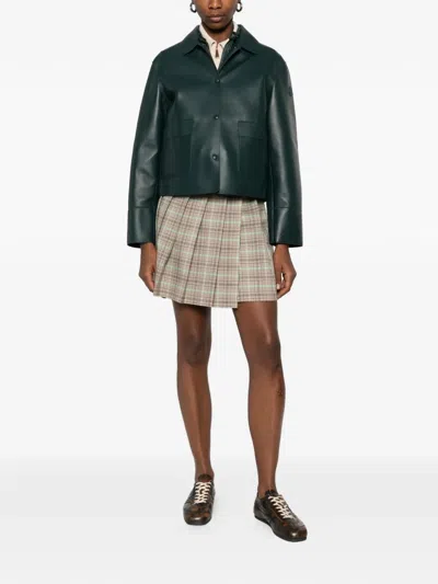 Moncler Women Checked Pleated Mini Skirt In Brown