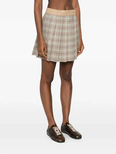 Moncler Women Checked Pleated Mini Skirt In Brown