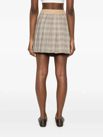 Moncler Women Checked Pleated Mini Skirt In Brown