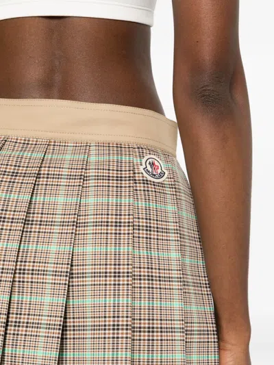 Moncler Women Checked Pleated Mini Skirt In Brown