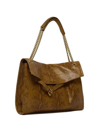 Orciani Venus Python-print Chain-strap Shoulder Bag In Brown