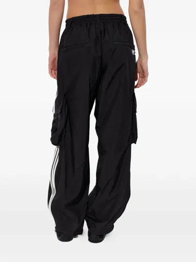 Y-3 Cargo Trousers Elasticated Cuffs Multiple Pockets Stripe In Black