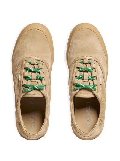 Moncler Lace-up Suede Sneakers With Leather Lining And 2.4 Cm Sole Height In Neutral