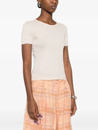 Blumarine Ribbed Short-sleeve T-shirt In Neutral