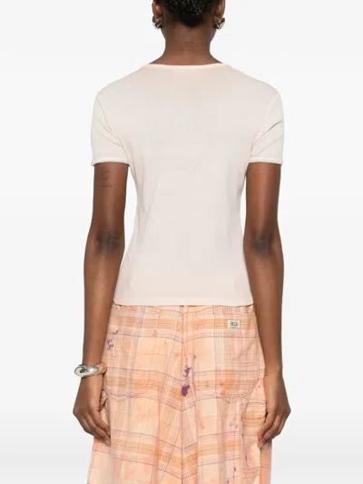 Blumarine Ribbed Short-sleeve T-shirt In Neutral