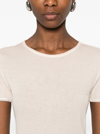 Blumarine Ribbed Short-sleeve T-shirt In Neutral