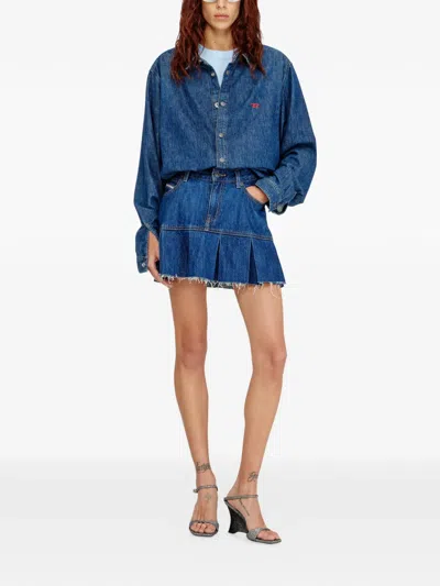 Diesel Pleated Mini Skirt In Denim In Blue