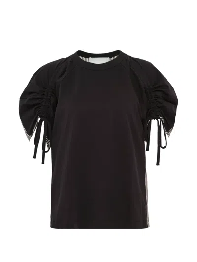 3.1 Phillip Lim Ss Ruched Slv T-shirt W Combo Panel In Black