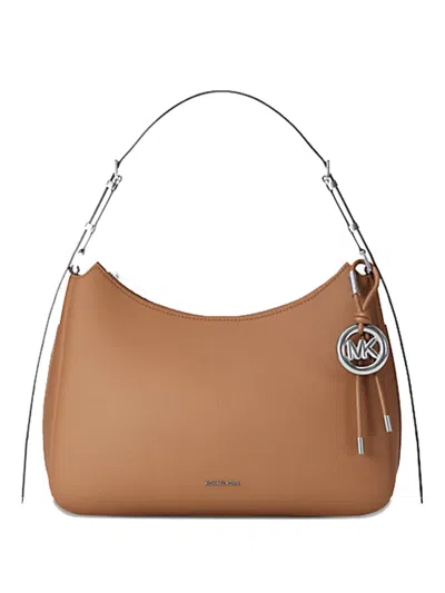 Michael Kors Nolita Medium Shoulder Bag In Hammered Leather In Neutral