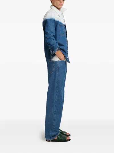 Marni Five Pocket Denim Jeans With Logo Patch In Blue