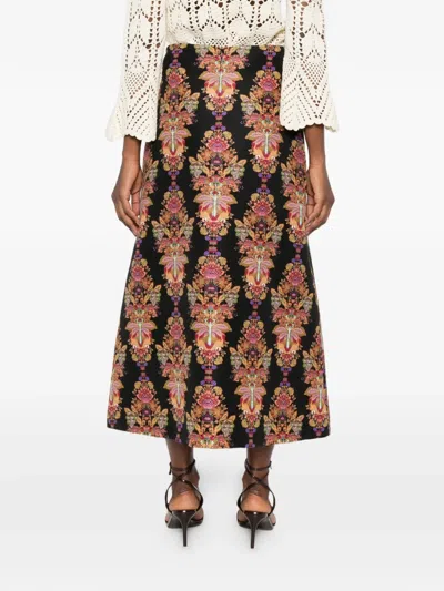 La Doublej Cornucopia Wool-blend Midi Skirt In Multi