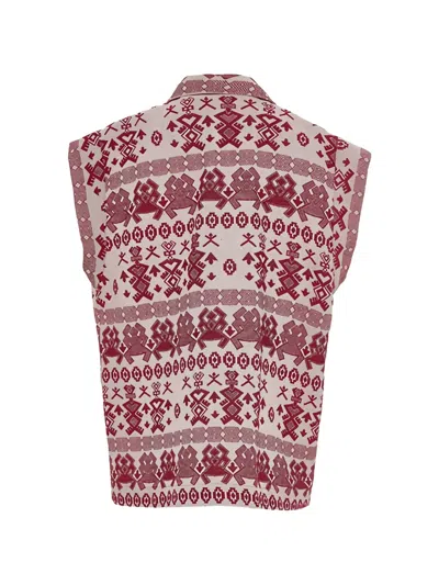 Devotion Patterned Belted Jacket In Red