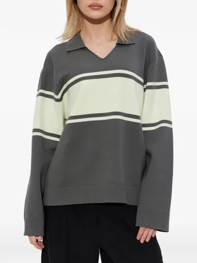 Samsoe & Samsoe Saanne Striped Collared Sweatshirt In Gray