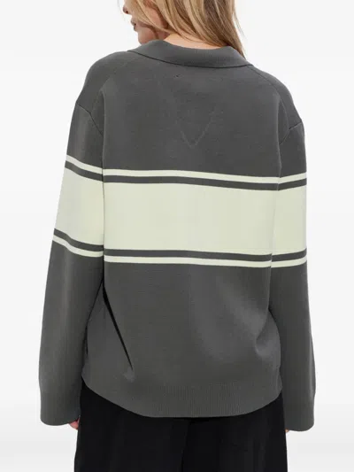 Samsoe & Samsoe Saanne Striped Collared Sweatshirt In Gray