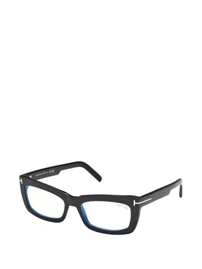 Tom Ford 55mm Rectangular Blue Light Blocking Glasses In Black