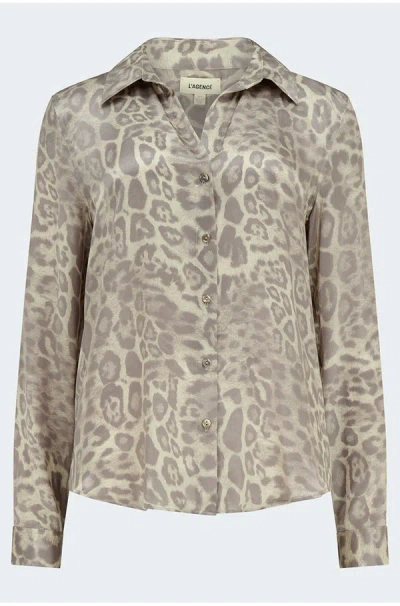 L'agence Tyler Long Sleeve Blouse Grey Patch Leopard In Neutral