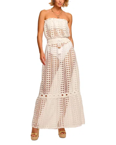 Ramy Brook Henrietta Cotton Embroidered Strapless Coverup Dress White In Pink