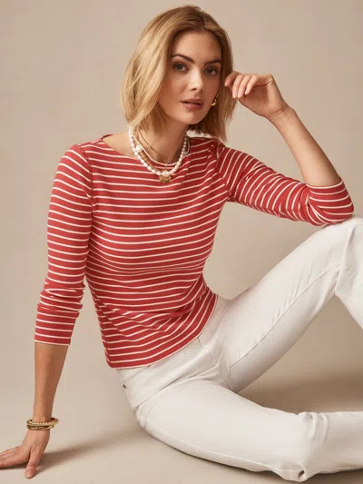 J.mclaughlin Women's Goldie T-shirt In Stripe Coral/cream In Multi