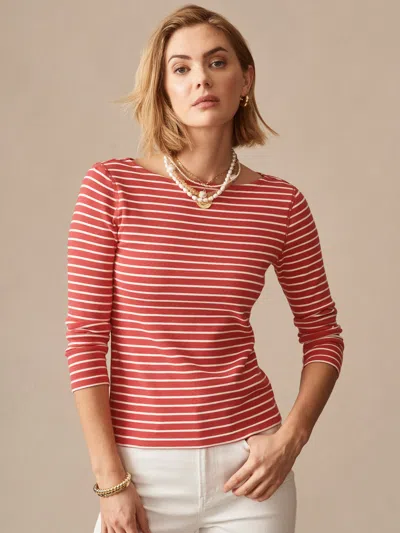 J.mclaughlin Women's Goldie T-shirt In Stripe Coral/cream In Multi