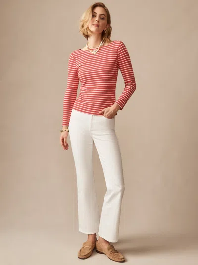 J.mclaughlin Women's Goldie T-shirt In Stripe Coral/cream In Multi