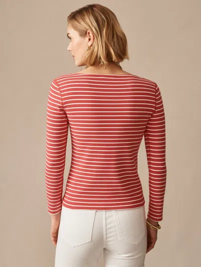 J.mclaughlin Women's Goldie T-shirt In Stripe Coral/cream In Multi