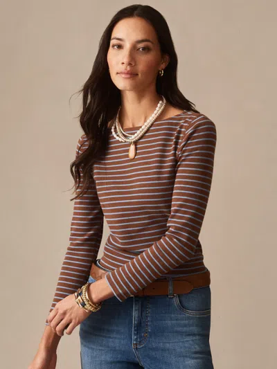 J.mclaughlin Women's Goldie T-shirt In Stripe Brown/sky