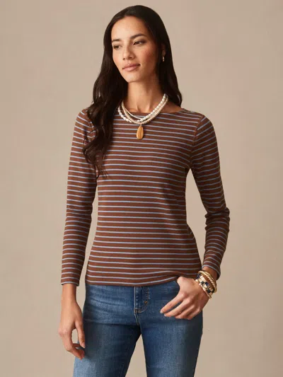 J.mclaughlin Women's Goldie T-shirt In Stripe Brown/sky