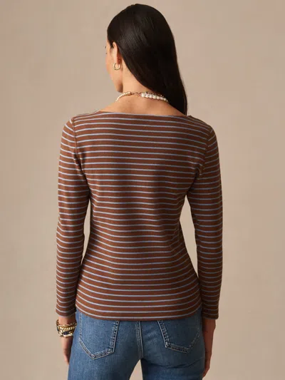 J.mclaughlin Women's Goldie T-shirt In Stripe Brown/sky