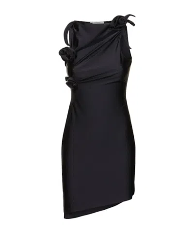 Coperni Fitted Mini Dress With Faux-flower Detailing In Black