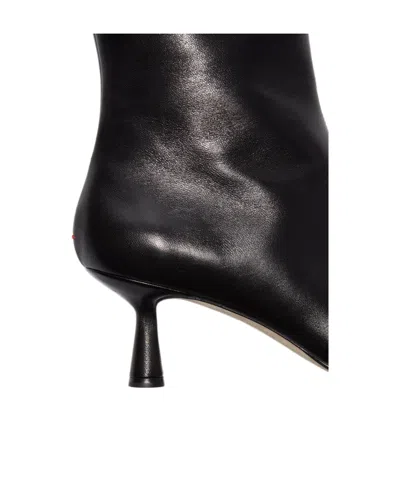 Aeyde Women Black Ankle Boots With Rounded Toe In Leather Woman In Black