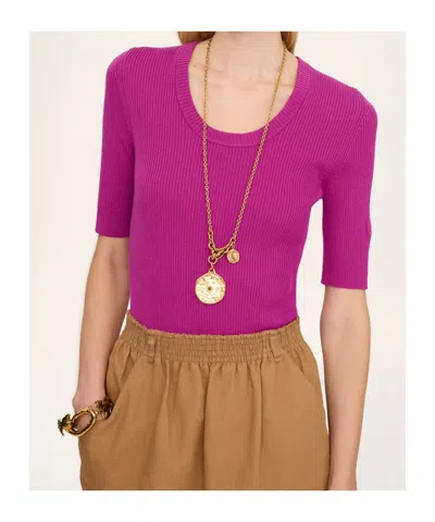 Chloé Chloe Logo-embroidered Ribbed Wool Top In Pink