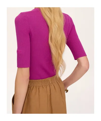 Chloé Chloe Logo-embroidered Ribbed Wool Top In Pink