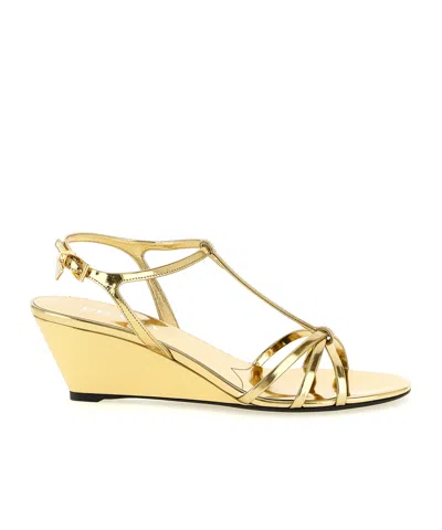 Prada Metallic Wedge Sandals Ankle Strap Open Toe In Multi