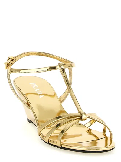 Prada Metallic Wedge Sandals Ankle Strap Open Toe In Multi