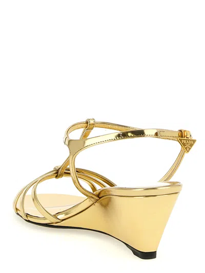 Prada Metallic Wedge Sandals Ankle Strap Open Toe In Multi