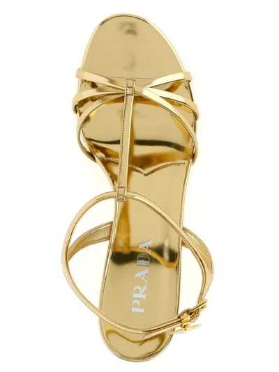Prada Metallic Wedge Sandals Ankle Strap Open Toe In Multi