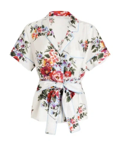 Dolce & Gabbana Vanity Floralprint Silk Twill Shirt In White In White