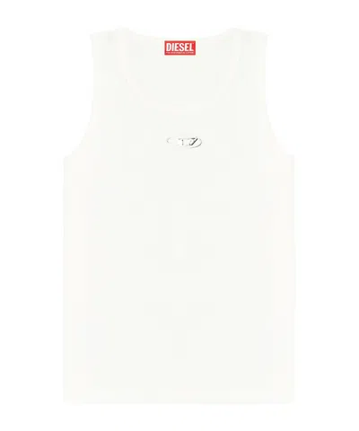 Diesel T-bisco-iod White Sleeveless Top With Logo Detail On The Front In Cotton Man