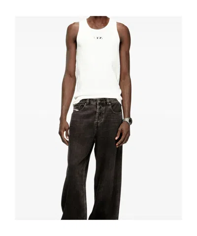 Diesel T-bisco-iod White Sleeveless Top With Logo Detail On The Front In Cotton Man