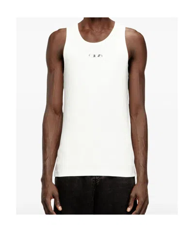 Diesel T-bisco-iod White Sleeveless Top With Logo Detail On The Front In Cotton Man