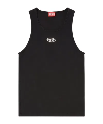 Diesel T-bisco-iod Black Sleeveless Top With Logo Detail On The Front In Cotton Man In Metallic