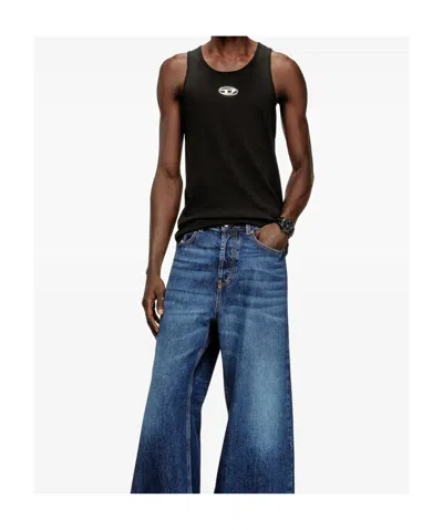 Diesel T-bisco-iod Black Sleeveless Top With Logo Detail On The Front In Cotton Man In Metallic