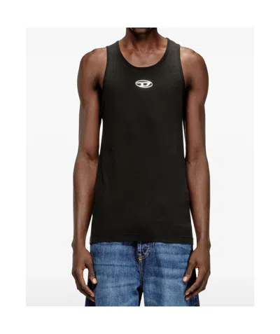 Diesel T-bisco-iod Black Sleeveless Top With Logo Detail On The Front In Cotton Man In Metallic
