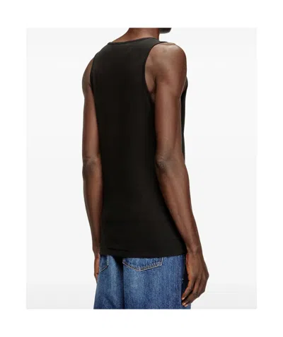 Diesel T-bisco-iod Black Sleeveless Top With Logo Detail On The Front In Cotton Man In Metallic