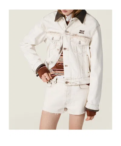 Miu Miu Jacket Contrast Collar Long Sleeves Chest Pockets In Transparent