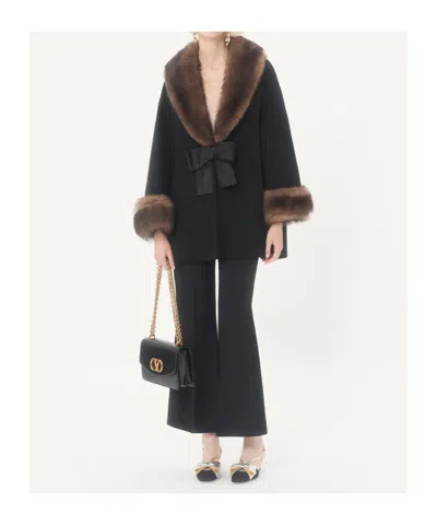 Valentino Compact Wool Coat In Black