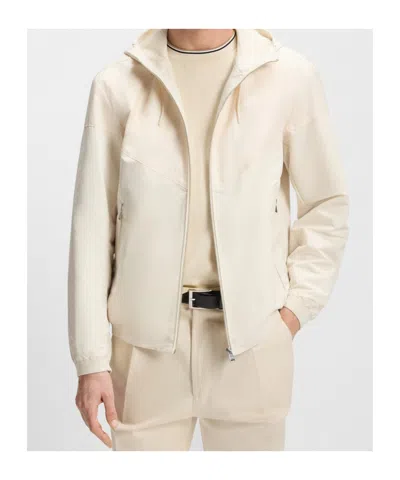 Hugo Boss Hooded Zipped Jacket In Neutral