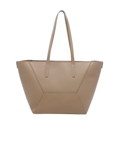 Brunello Cucinelli Shoulder Bag Structured Shape Double Handles In Brown